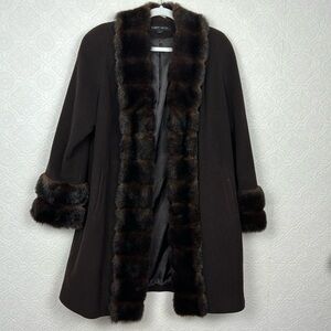 Vintage Albert Nipon Mob Wife Aesthetic Coat Wool Dark Brown Faux Fur Penny Lane